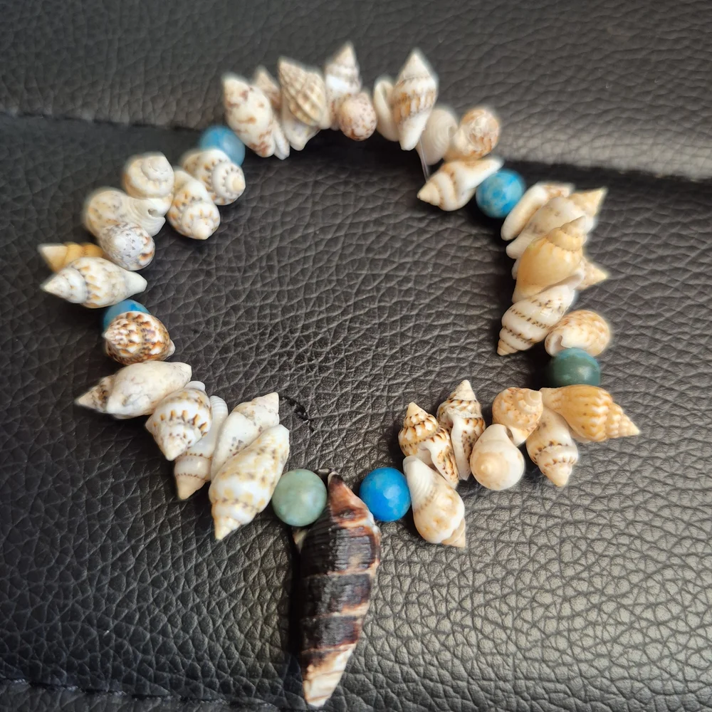 Handmade Blue Apatite And Saltwater Virgina Beach Seashell Ankle Braclet! - Picture 2 of 6